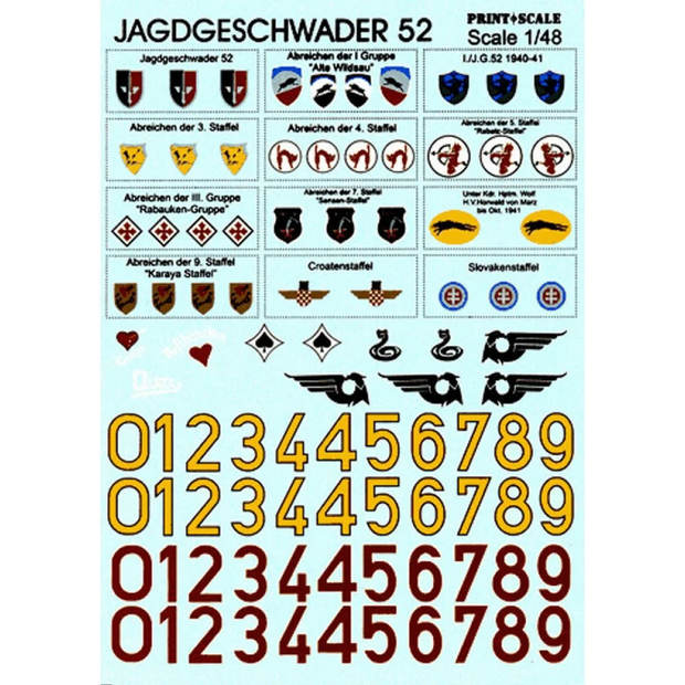 Print Scale 48-006 Decal JAGDGESCHWADER 52 Scale 1:48 for Aircraft Plastic model kit