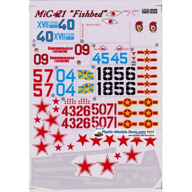 Print Scale 48-008 Decal Mig-21 Fishbed Scale 1:48 for Aircraft Plastic model kit