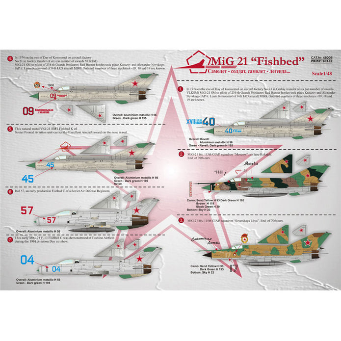 Print Scale 48-008 Decal Mig-21 Fishbed Scale 1:48 for Aircraft Plastic model kit