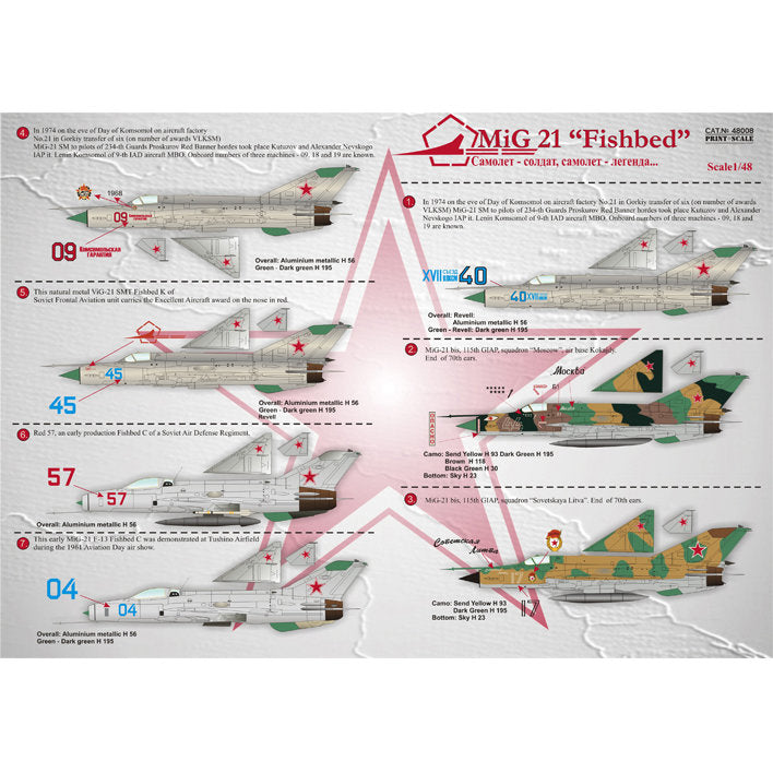 Print Scale 48-008 Decal Mig-21 Fishbed Scale 1:48 for Aircraft Plastic model kit