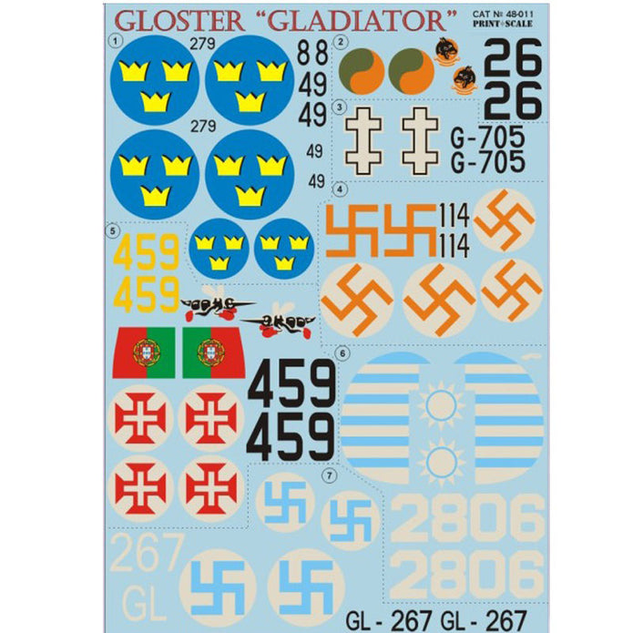 Print Scale 48-011 Decal Gloster Gladiator Scale 1:48 for Aircraft Plastic model kit