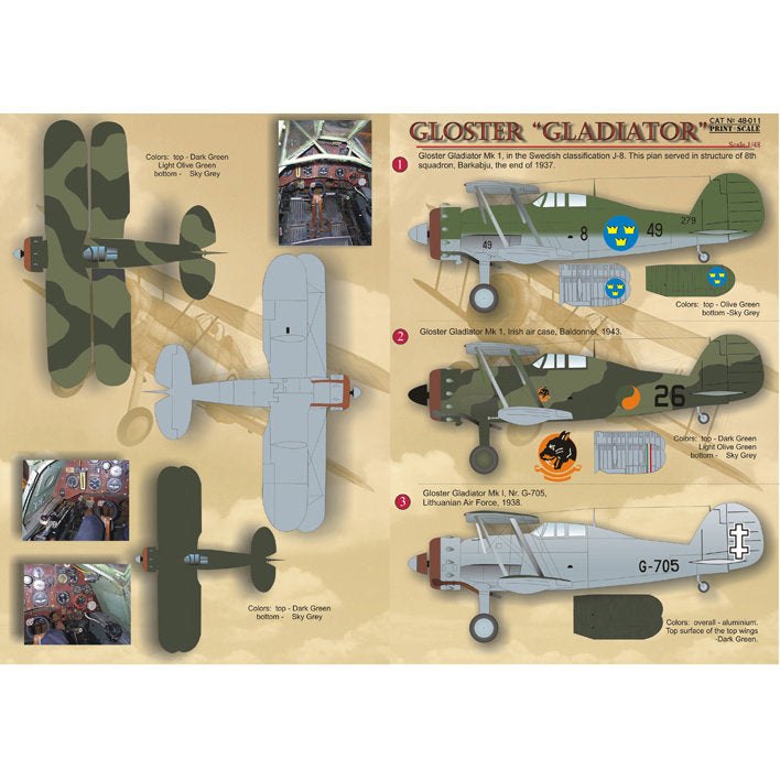 Print Scale 48-011 Decal Gloster Gladiator Scale 1:48 for Aircraft Plastic model kit