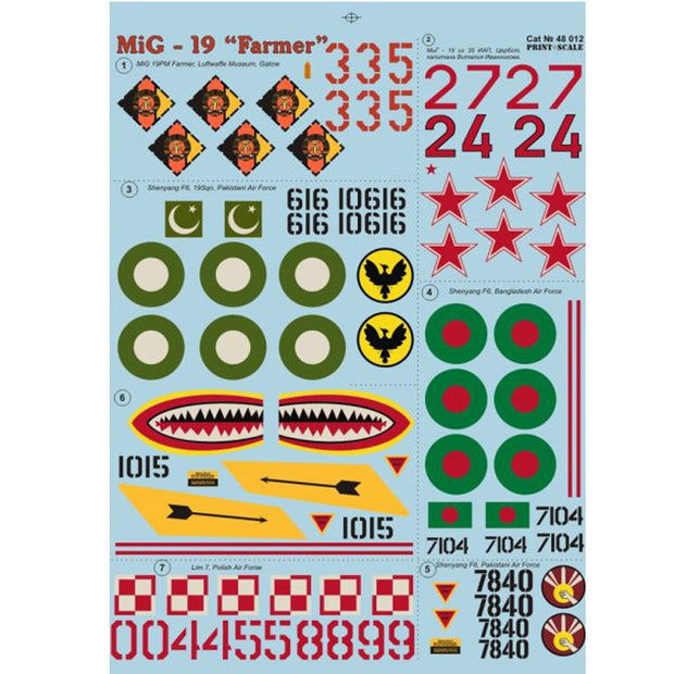 Print Scale 48-012 Decal Mig-19 Farmer Scale 1:48 for Aircraft Plastic model kit