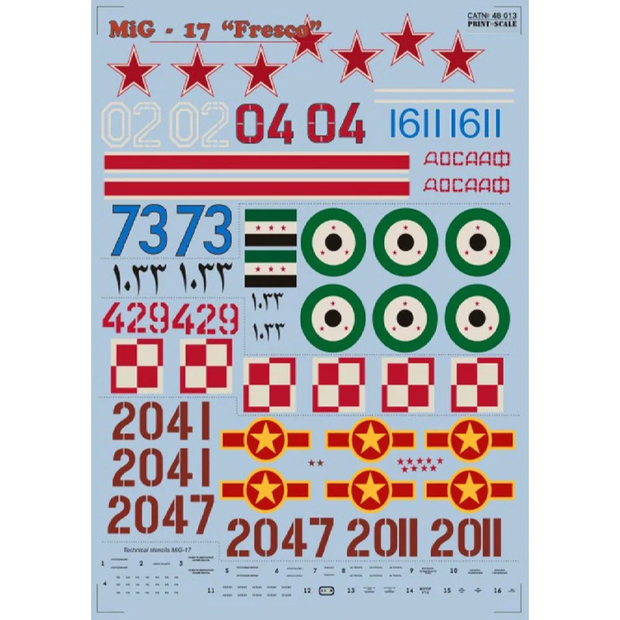 Print Scale 48-013 Decal Mig-17 Fresco Part 1 Scale 1:48 for Aircraft Plastic model kit