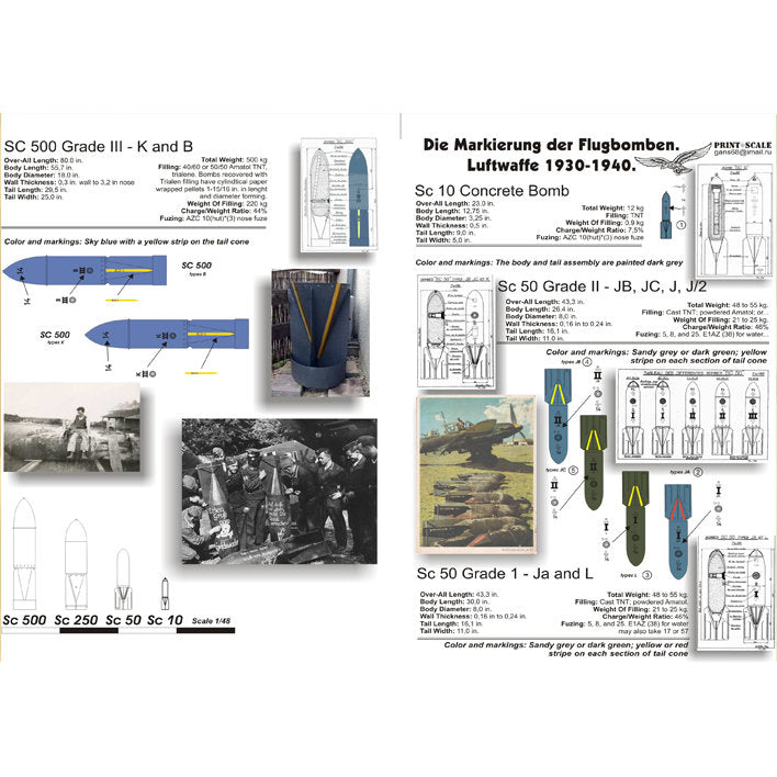 Print Scale 48-014 Decal 1:48 Marking and technical inscriptions Luftwaffe bombs. Die Markierung der Flugbomben. Luftwaffe 1930-1940