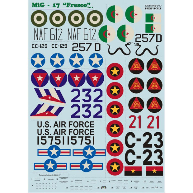 Print Scale 48-017 Decal MIG-17 Fresco Part 2 Scale 1:48 for Aircraft Plastic model kit