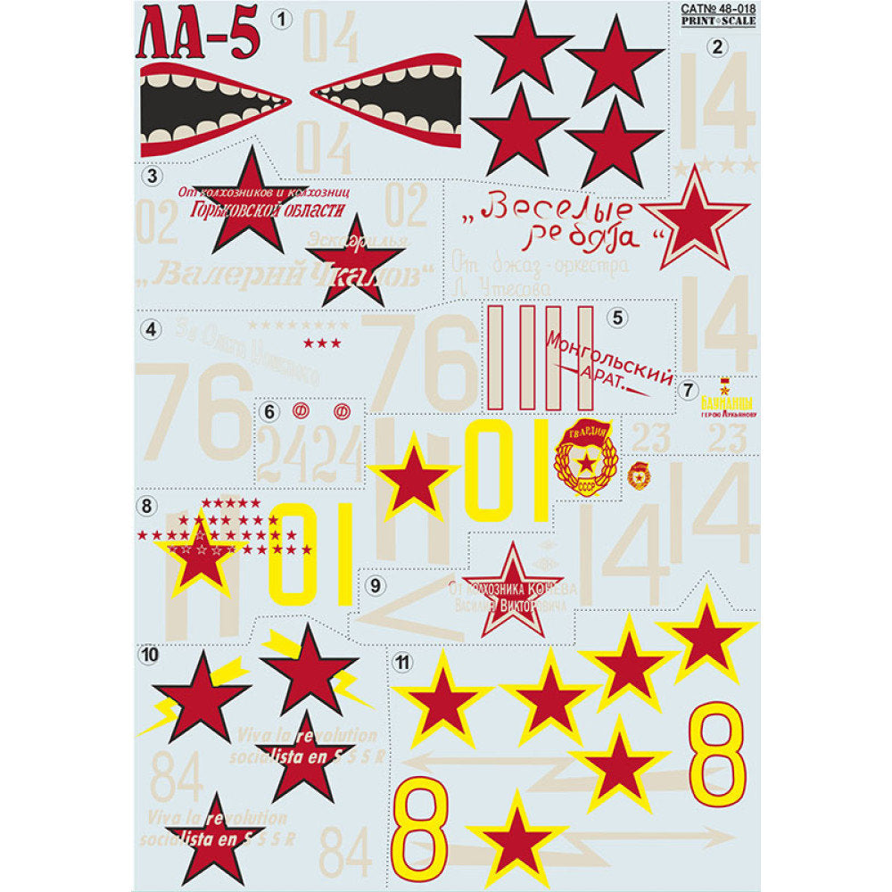Print Scale 48-018 Decal La-5 Part 1 Scale 1:48 for Aircraft Plastic model kit