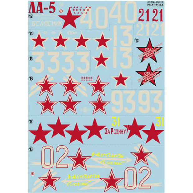 Print Scale 48-019 Decal La-5 Part 2 Scale 1:48 for Aircraft Plastic model kit