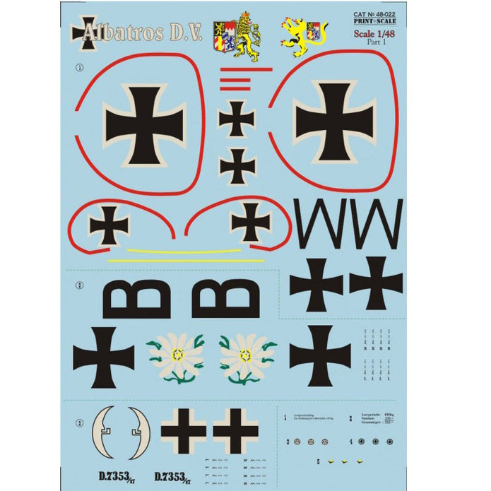Print Scale 48-022 Decal Albatros D.V. Part 1 Scale 1:48 for Aircraft Plastic model kit
