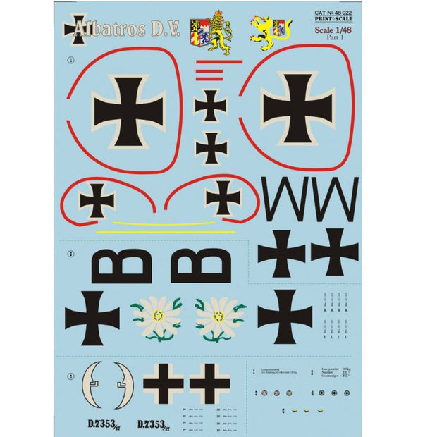 Print Scale 48-022 Decal Albatros D.V. Part 1 Scale 1:48 for Aircraft Plastic model kit