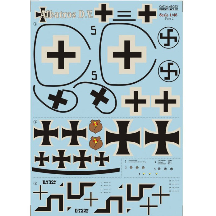 Print Scale 48-023 Decal Albatros D.V. Part 2 Scale 1:48 for Aircraft Plastic model kit