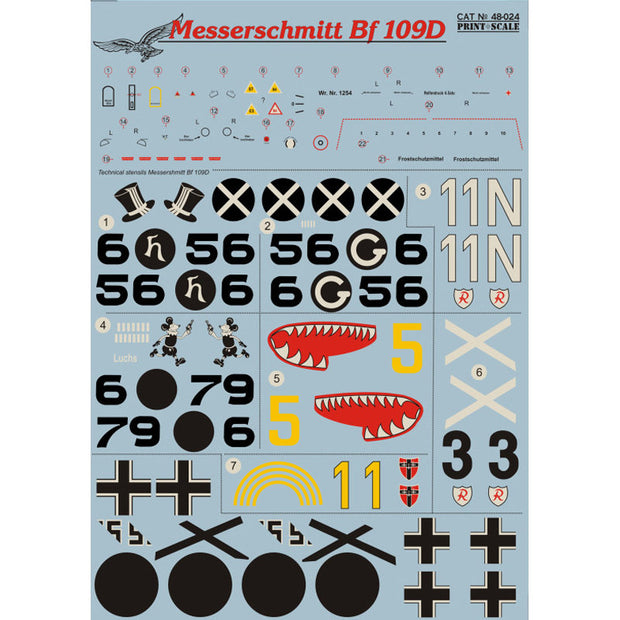 Print Scale 48-024 Decal Messershmit Me-109 D Scale 1:48 for Aircraft Plastic model kit
