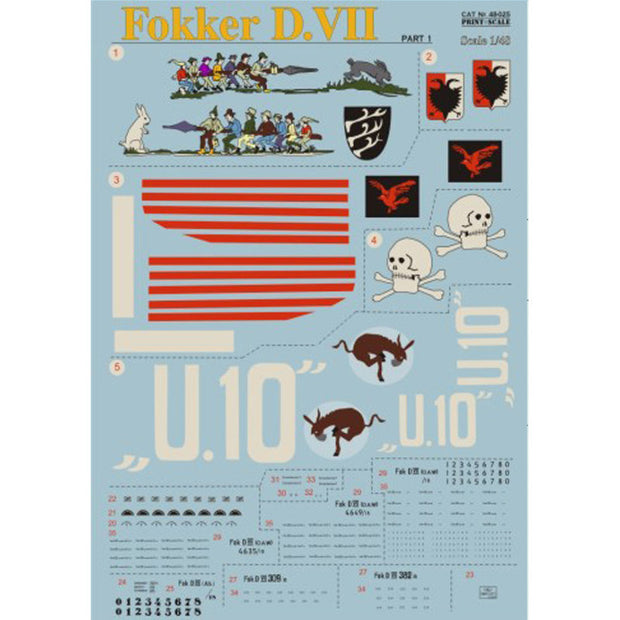 Print Scale 48-025 Decal Fokker D VII Part 1 The complete set 4 leaf Scale 1:48 for Aircraft Plastic model kit