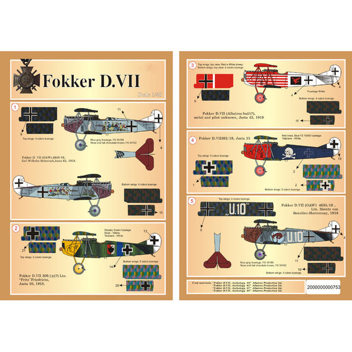 Print Scale 48-025 Decal Fokker D VII Part 1 The complete set 4 leaf Scale 1:48 for Aircraft Plastic model kit