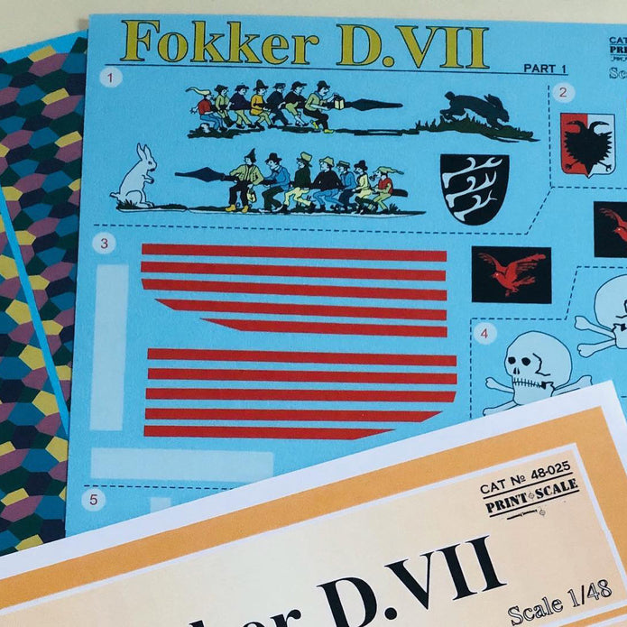 Print Scale 48-025 Decal Fokker D VII Part 1 The complete set 4 leaf Scale 1:48 for Aircraft Plastic model kit