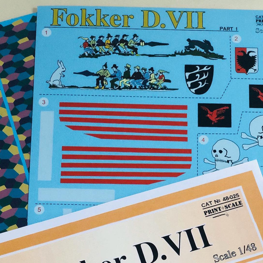 Print Scale 48-025 Decal Fokker D VII Part 1 The complete set 4 leaf Scale 1:48 for Aircraft Plastic model kit