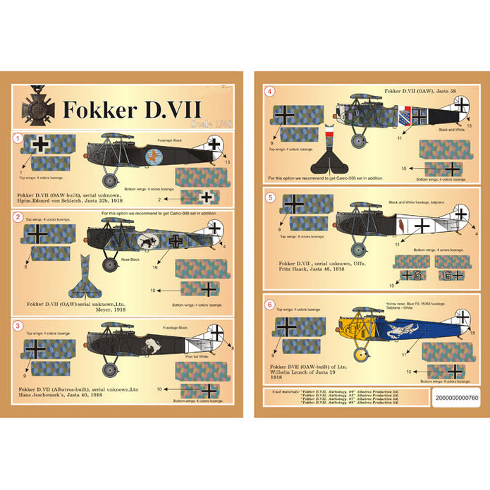 Print Scale 48-026 Decal Fokker D VII Part 2 The complete set 3 leaf Scale 1:48 for Aircraft Plastic model kit