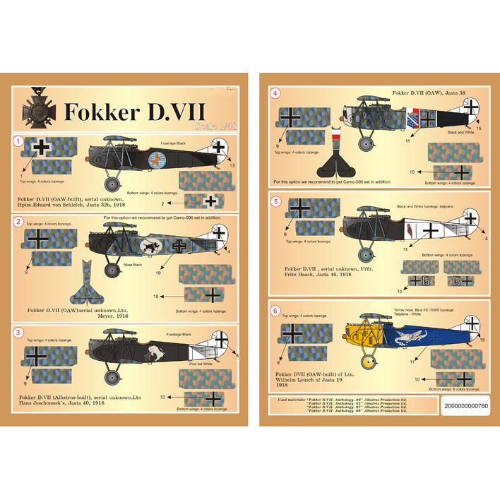 Print Scale 48-026 Decal Fokker D VII Part 2 The complete set 3 leaf Scale 1:48 for Aircraft Plastic model kit