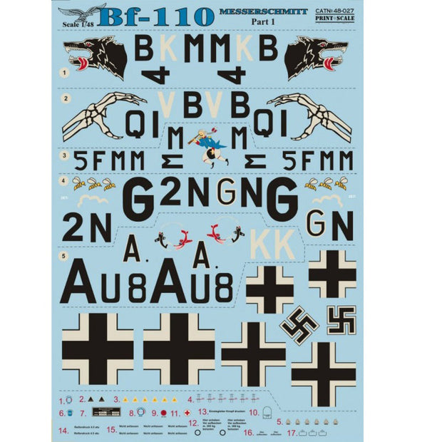 Print Scale 48-027 Decal Messershmit Me-110 Part 1 Scale 1:48 for Aircraft Plastic model kit