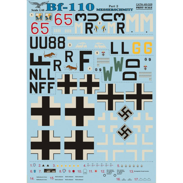 Print Scale 48-028 Decal Messershmit Me-110 Part 2 Scale 1:48 for Aircraft Plastic model kit