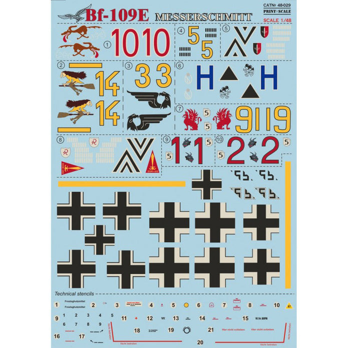 Print Scale 48-029 Decal 1:48 Messershmit Me-109 E Part 1 for Aircraft Plastic model kit