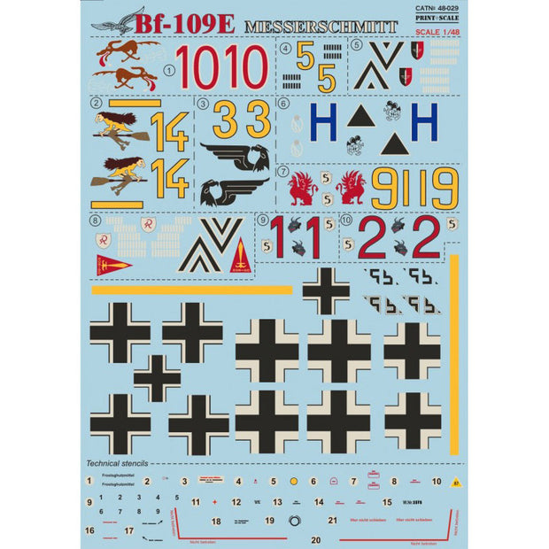 Print Scale 48-029 Decal 1:48 Messershmit Me-109 E Part 1 for Aircraft Plastic model kit