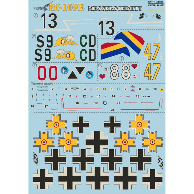 Print Scale 48-033 Decal 1:48 Messershmit Me-109 E Part 2 for Aircraft Plastic model kit