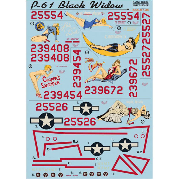 Print Scale 48-034 Decal P-61 Black Widow Part 1 Scale 1:48 for Aircraft Plastic model kit