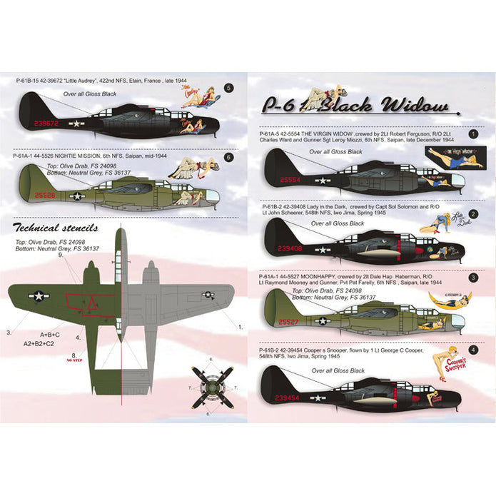 Print Scale 48-034 Decal P-61 Black Widow Part 1 Scale 1:48 for Aircraft Plastic model kit