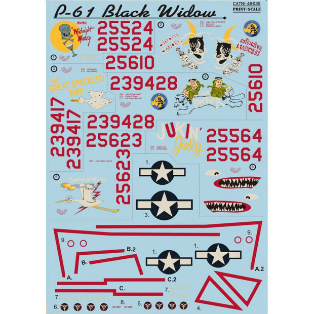 Print Scale 48-035 Decal P-61 Black Widow Part 2 Scale 1:48 for Aircraft Plastic model kit