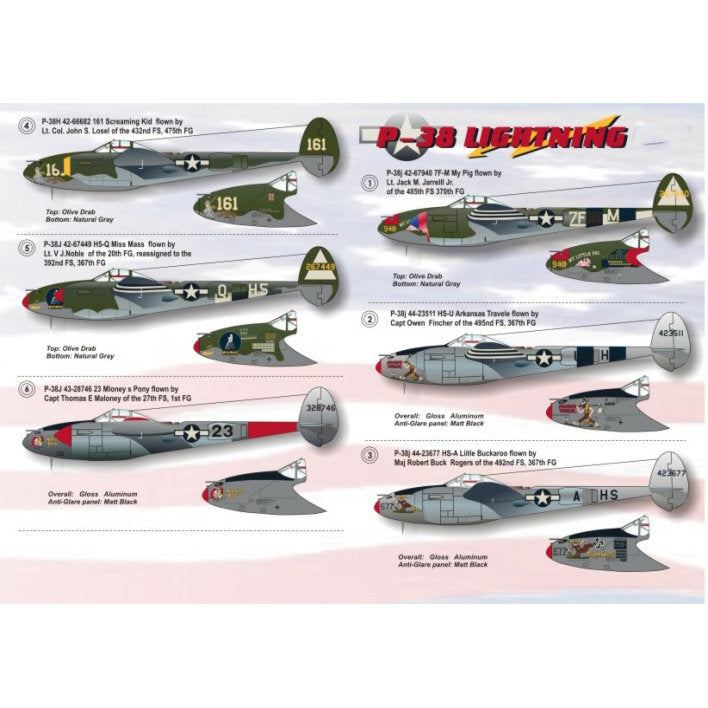 Print Scale 48-036 Decal P-38 Lightning Part 1 Scale 1:48 for Aircraft Plastic model kit