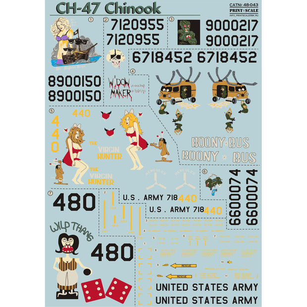 Print Scale 48-043 Decal CH-47 Chinook Part 1 Scale 1:48 for Helicopter Plastic model kit