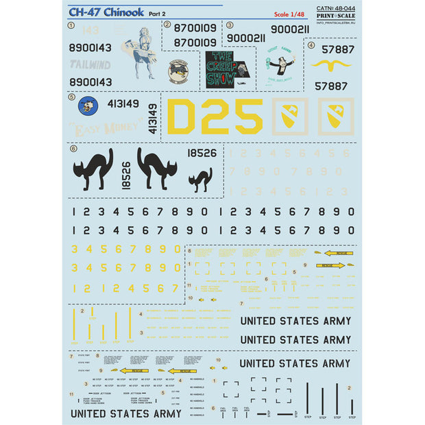 Print Scale 48-044 Decal CH-47 Chinook Part 2 Scale 1:48 for Helicopter Plastic model kit