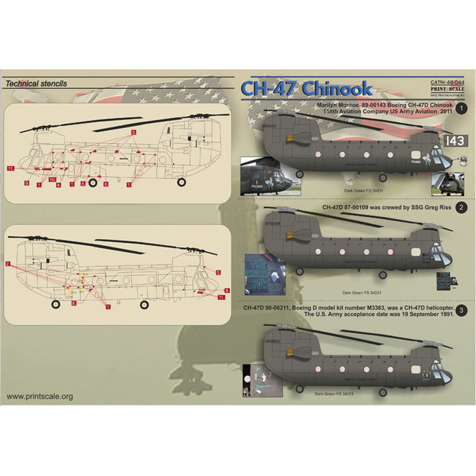 Print Scale 48-044 Decal CH-47 Chinook Part 2 Scale 1:48 for Helicopter Plastic model kit