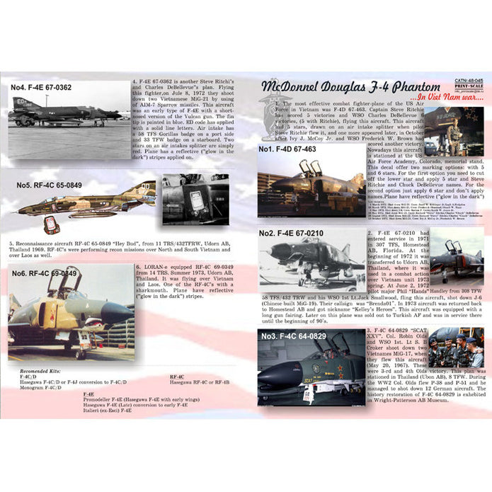 Print Scale 48-045 Decal McDonnel Douglas F-4 Phantom II in Viet Nam Scale 1:48 for Aircraft Plastic model kit