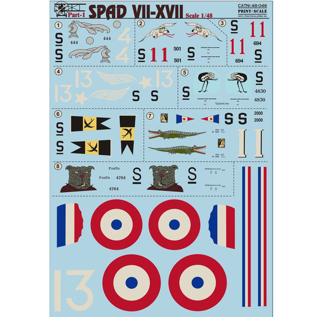 Print Scale 48-046 Decal Spad VII-XVII Part 1 Scale 1:48 for Aircraft Plastic model kit