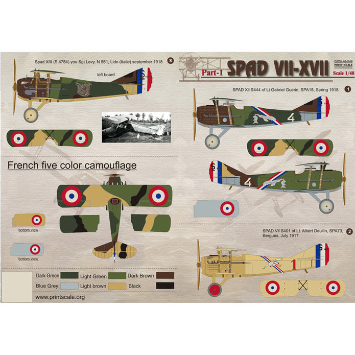 Print Scale 48-046 Decal Spad VII-XVII Part 1 Scale 1:48 for Aircraft Plastic model kit