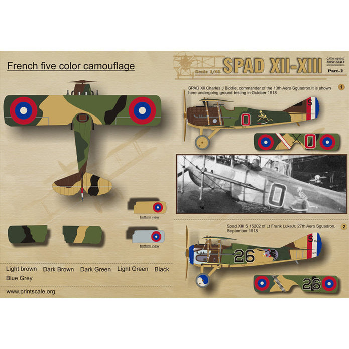 Print Scale 48-047 Decal Spad XII-XIII Part 2 Scale 1:48 for Aircraft Plastic model kit
