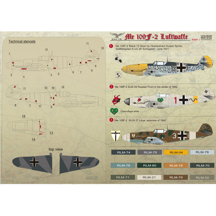 Print Scale 48-048 Decal Messershmit Me-109 F2 Part 1 Scale 1:48 for Aircraft Plastic model kit