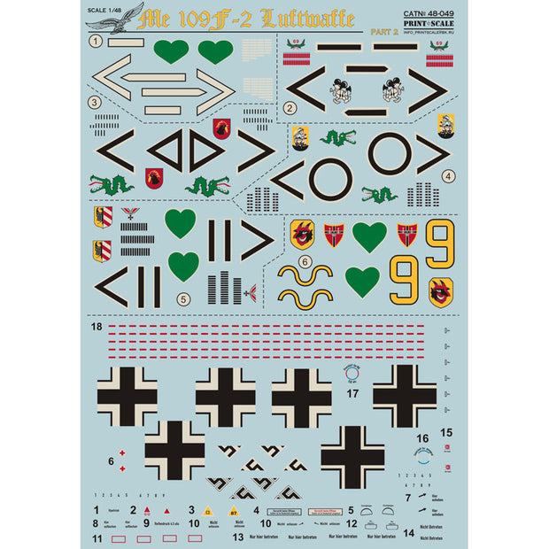 Print Scale 48-049 Decal Messershmit Me-109 F2 Part 2 Scale 1:48 for Aircraft Plastic model kit