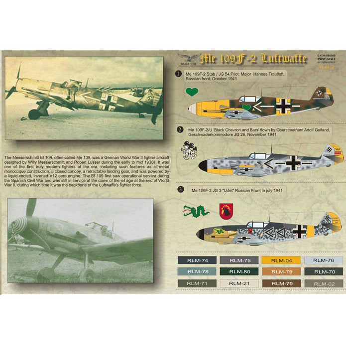 Print Scale 48-049 Decal Messershmit Me-109 F2 Part 2 Scale 1:48 for Aircraft Plastic model kit