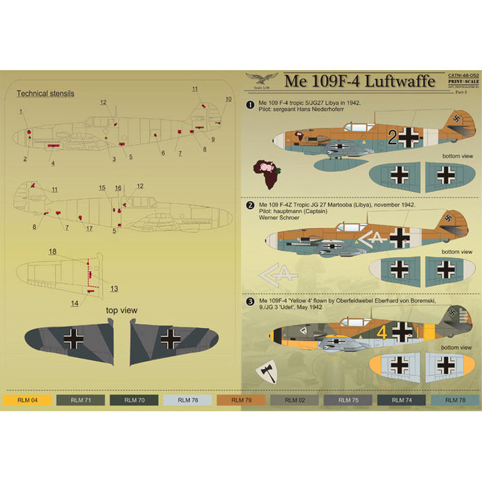 Print Scale 48-052 Decal Messershmit Me-109 F-4 Luftwaffe Part 1 Scale 1:48 for Aircraft Plastic model kit