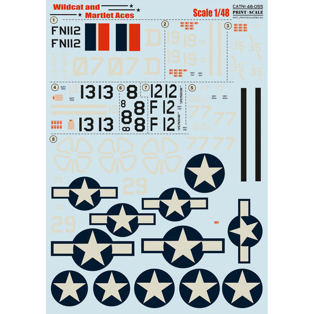 Print Scale 48-055 Decal Wildcat and Martlet Aces Scale 1:48 for Aircraft Plastic model kit