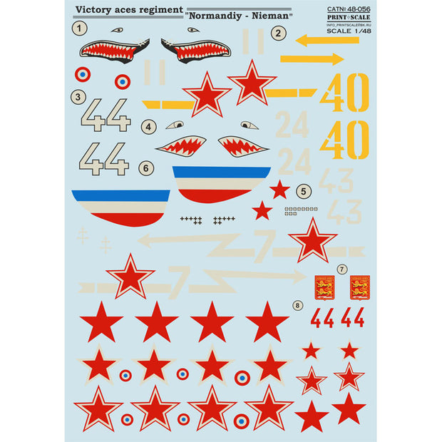 Print Scale 48-056 Decal claim Top Pilots regiment "Normandiy-Nieman" Scale 1:48 for Aircraft Plastic model kit