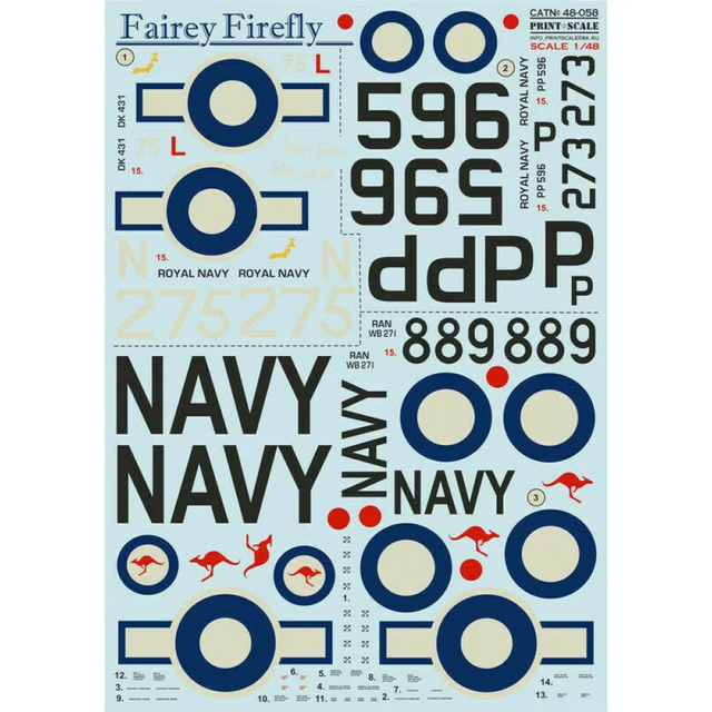Print Scale 48-058 Decal Fairey Firefly Scale 1:48 for Aircraft Plastic model kit