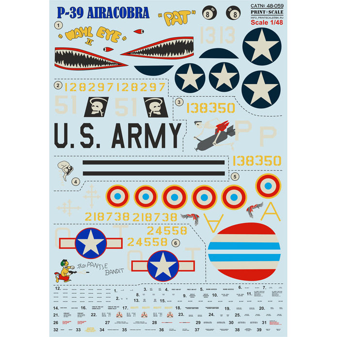 Print Scale 48-059 Decal Р-39 Airacobra Scale 1:48 for Aircraft Plastic model kit