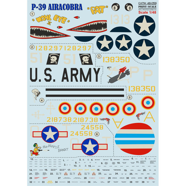 Print Scale 48-059 Decal P-39 Airacobra Scale 1:48 for Aircraft Plastic model kit