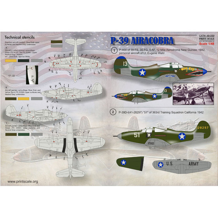 Print Scale 48-059 Decal Р-39 Airacobra Scale 1:48 for Aircraft Plastic model kit