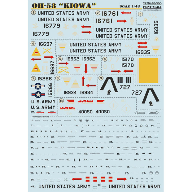 Print Scale 48-060 Decal Bell OH-58 Kiowa Helicopter Part 1 Scale 1:48 for Helicopter Plastic model kit