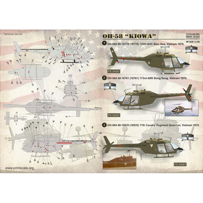 Print Scale 48-060 Decal Bell OH-58 Kiowa Helicopter Part 1 Scale 1:48 for Helicopter Plastic model kit